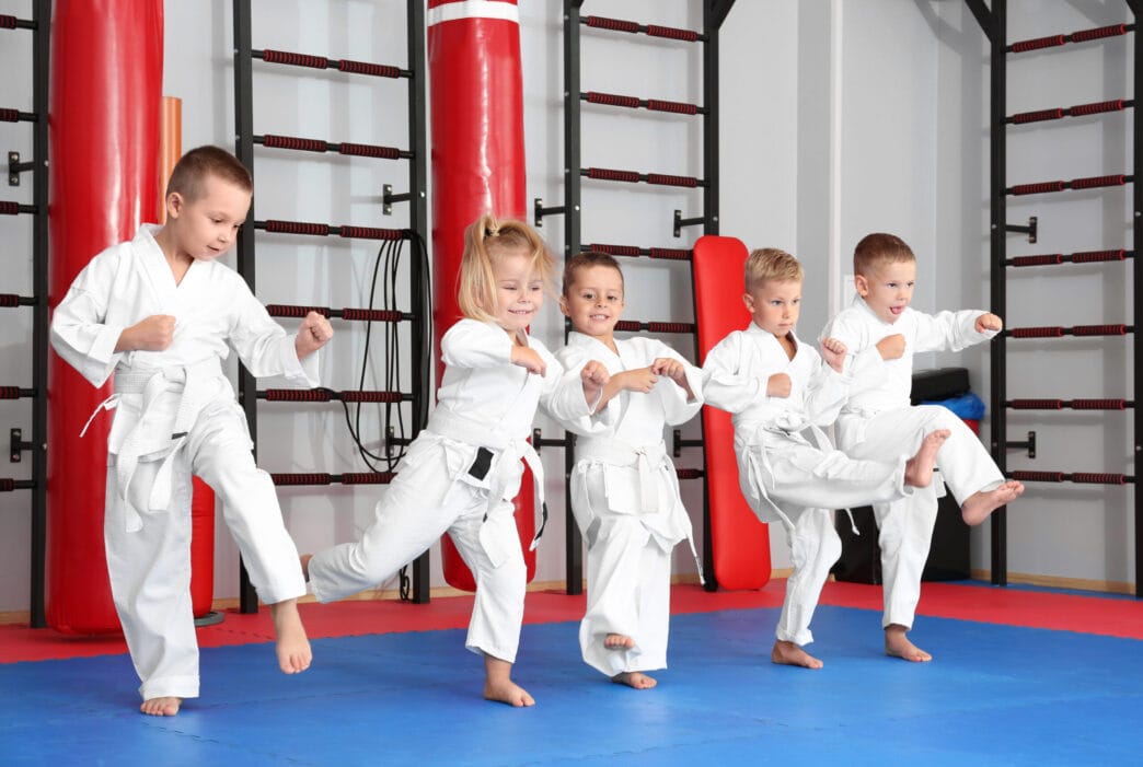 Little children practicing karate in dojo | Meridian Source