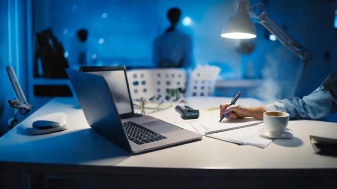 Firefly-A-modern-workspace-featuring-a-writers-desk-with-a-laptop-screen-displaying-a-partially-wri-scaled | Meridian Source