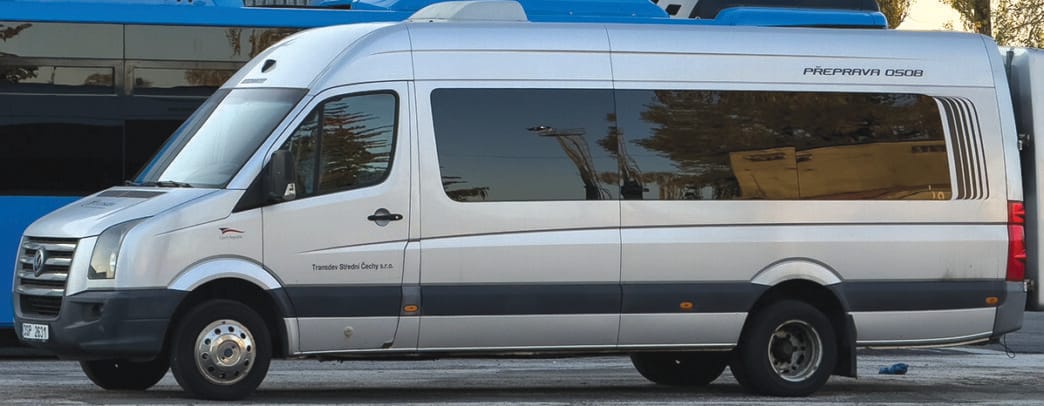 Volkswagen Crafter minibus and shuttle bus parked in service gar | Meridian Source