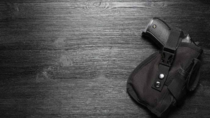 Airsoft,Gun,In,The,Holster,On,The,Black,Flat,Lay | Meridian Source