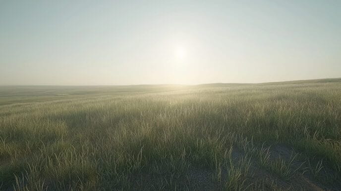 Sunrise over hazy prairie grassland field | Meridian Source