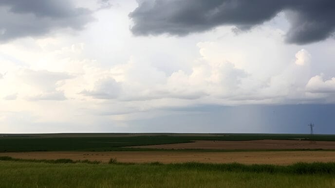 Storm clouds gather over the prairies with rainfall in the dist | Meridian Source