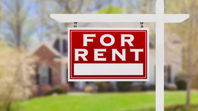 Left Facing For Rent Real Estate Sign In Front of House | Meridian Source