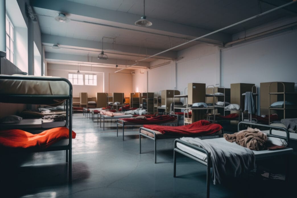Rows of beds in a shelter The concept is social assistance | Meridian Source