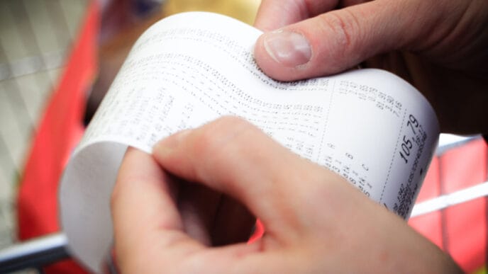 Supermarket paper check receipt bill in hand | Meridian Source