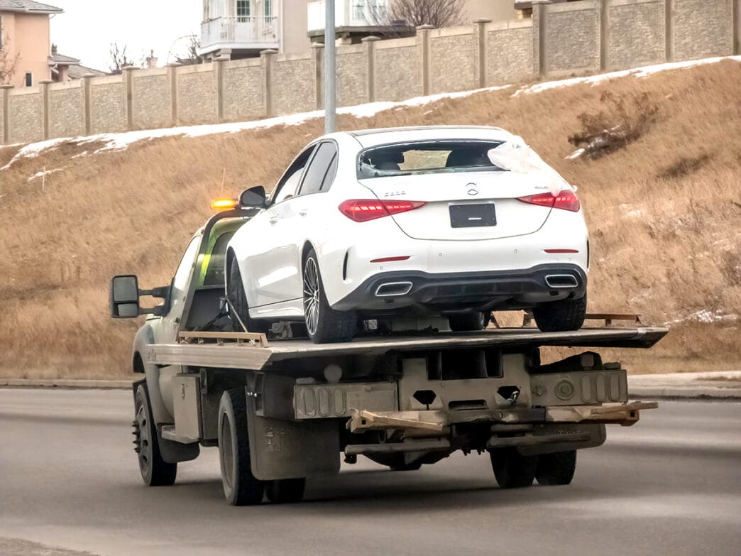 Calgary Alberta Canada Jan 18 2025 A white Mercedes-Benz se | Meridian Source towing