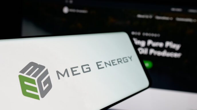 Stuttgart Germany - 01-30-2025 Smartphone with logo of Canadian oil company MEG Energy Corp on screen in front of business website Focus on left of phone display | Meridian Source