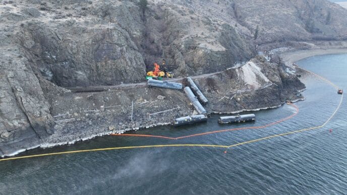 Railways says rock slide may have caused B.C. derailment that spilled jet fuel