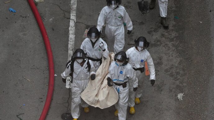 Aggregator Downloaded image for imported item 88082 | Meridian Source Death toll in Hong Kong apartment complex blaze rises to 146 as the city mourns