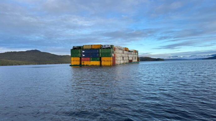 Sinking barge off B.C. coast moved to safe harbour; unloading delayed by wind