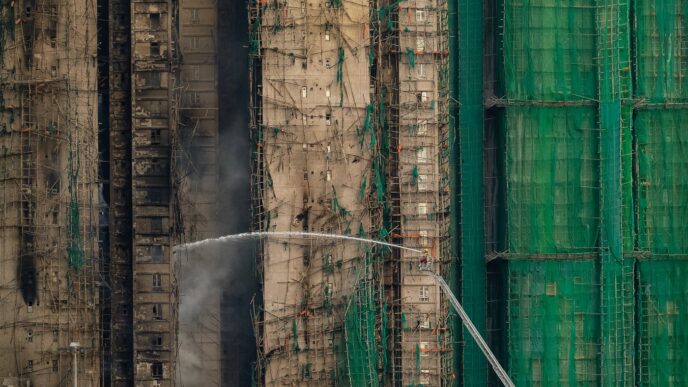Aggregator Downloaded image for imported item 87555 | Meridian Source Fire that killed at least 44 burns in Hong Kong towers for a second day