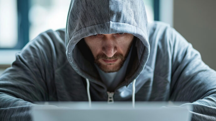 Hooded hacker breaking into computer system cybercrime and internet security threat | Meridian Source