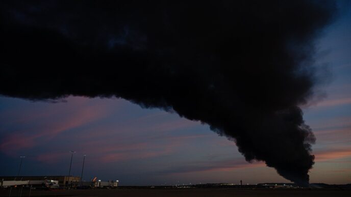 Aggregator Downloaded image for imported item 83530 | Meridian Source UPS cargo plane crashes on takeoff from Louisville, Kentucky, airport, igniting huge fire