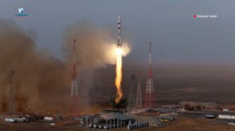 US-Russian crew of 3 blasts off to the International Space Station in a Russian Soyuz spacecraft