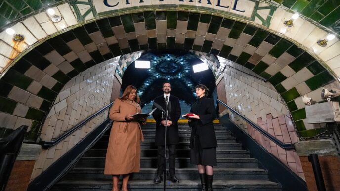 Aggregator Downloaded image for imported item 92631 | Meridian Source Zohran Mamdani sworn in as New York City mayor at historic subway station