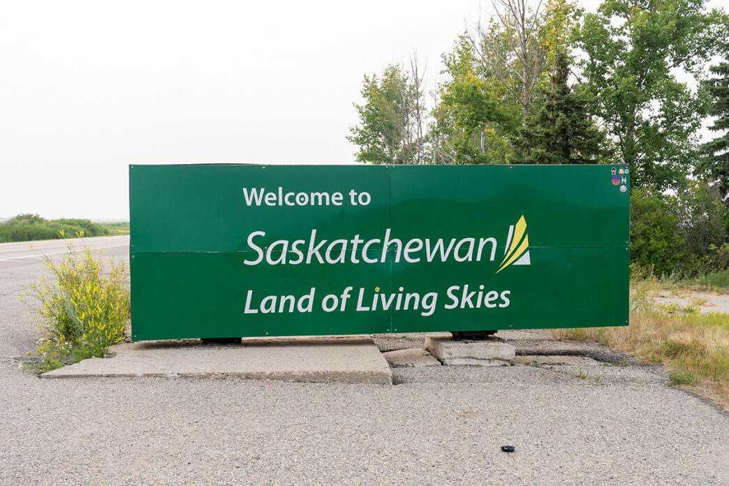 Saskatchewan welcome sign is seen in Saskatchewan Canada - July | Meridian Source