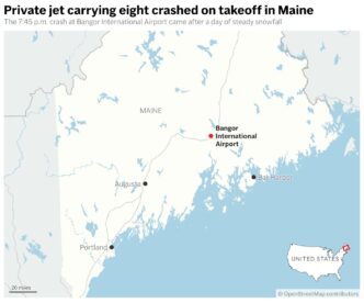 Federal Aviation Administration says 7 killed, 1 survived jet crash in snow in Bangor, Maine