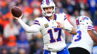 The AP NFL MVP finalists are Allen, Lawrence, Maye, McCaffrey and Stafford